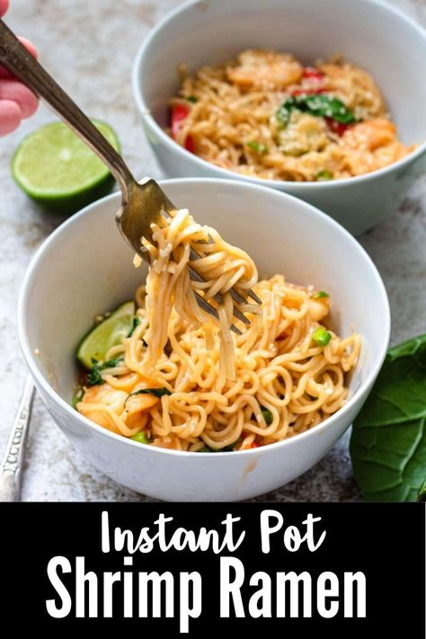 These Ramen Noodles in the Instant Pot are served with peppers, bok choy, and shrimp, and the hoisin sauce and soy sauce give the perfect amount of unique flavor blends. With just a one minute cook time, it’s going to be on your table faster than you know it. Easy Shrimp Ramen, Shrimp Ramen Noodles, Instant Pot Shrimp, Shrimp Ramen, Potted Shrimp, Seafood Recipes Healthy, Healthiest Seafood, Easy Pasta Dishes, Easy Summer Meals