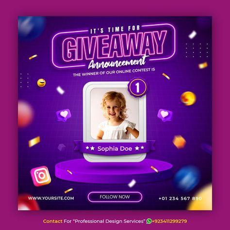 Giveaway Announcement Design, Baby Contest, Teaching Graphic Design, Social Media Contests, Digital Advertising Design, Winner Announcement, Online Contest, Digital Marketing Design, Social Media Post Template