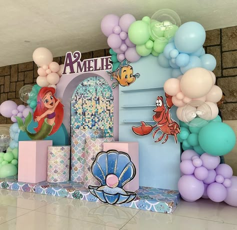 Melody Little Mermaid, Ariel Birthday Party, Mermaid Birthday Party Decorations, Ariel Birthday, Second Birthday Ideas, Mermaid Parties, Little Mermaid Birthday, Balloon Backdrop, Mermaid Birthday Party