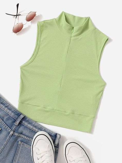 Lime Green Casual   Polyester Plain Tank Embellished High Stretch Summer Girls Clothing Rib Knit Tank Top, Tanktop Girl, Knit Tank Top, Knit Tank, Tank Top Cami, Knitted Tank Top, Teen Girls, Knit Tanks, Girls Clothing