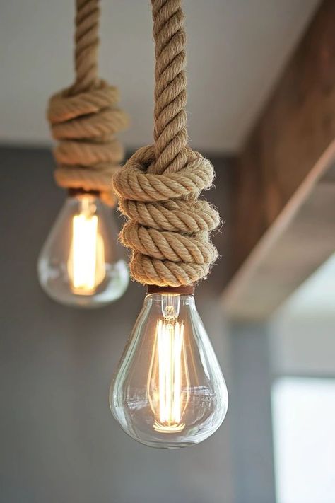 "Add rustic elegance to your home with a DIY Rope Pendant Light! 🧶💡 Perfect for creating a unique, handmade light fixture with a coastal or farmhouse feel. 🌟✨ #DIYLighting #RopeCrafts #PendantLight" Night Stand Light, Rope Lighting, French Men, Rope Pendant Light, Surf Club, Rope Lights, Rope Crafts, Rope Light, Dining Lighting