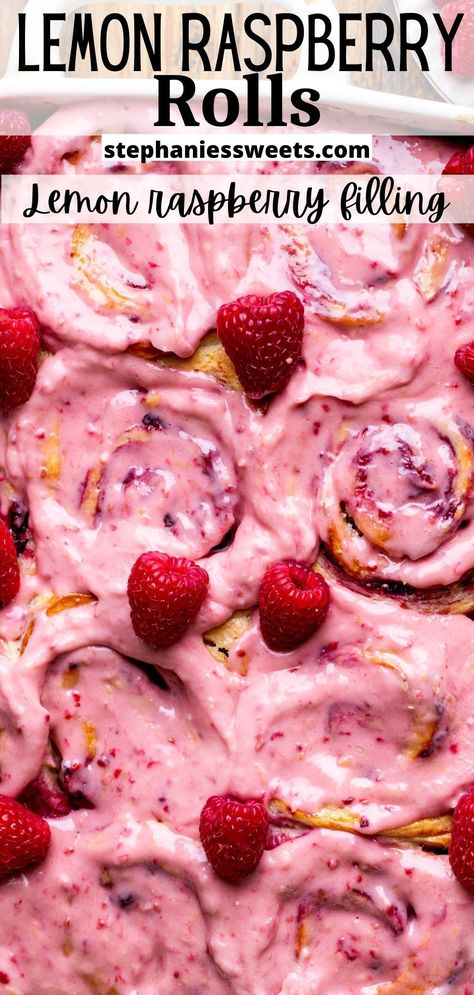 Raspberry Lemon Cinnamon Rolls, Summer Cinnamon Rolls, Raspberry Buns Recipe, Raspberry Lemon Sweet Rolls, Raspberry Lemon Desserts, Easy Sweet Rolls, Spring Baked Goods, Raspberry Sourdough, Spring Breakfast Recipes