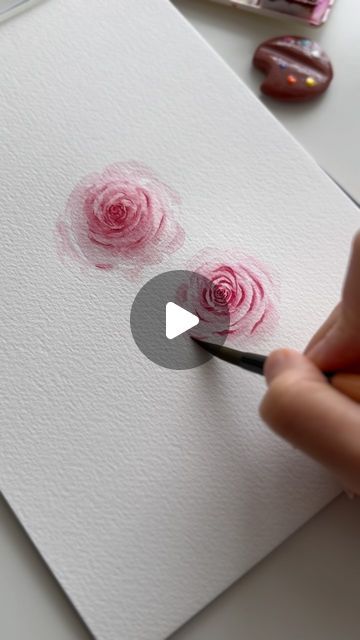 One Color Painting Art, Watercolor Flower Drawings, How To Watercolor Roses Video Tutorials, Water Painted Flowers, Rose In Watercolor, Watercolor Art Rose, Water Colour Inspiration, Watercolour Roses Easy, Flower Paintings Watercolor