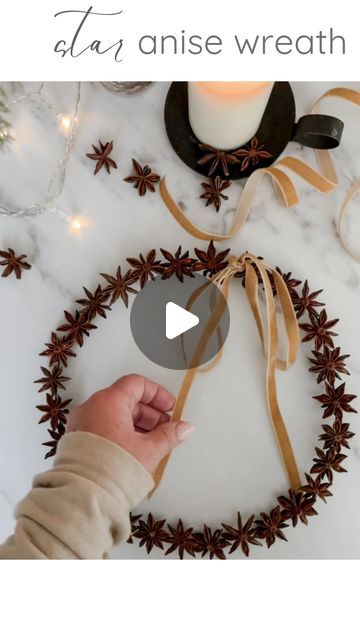 Dawnalee | Home + Lifestyle in Kelowna, BC on Instagram: "As a gift or as decor⤵️  Your season can be magical without the chaos. Let’s embrace simplicity!  You don’t need much for this easy,  yet beautiful wreath that smells amazing too!  Supplies needed:  •Wire to shape into a circle. I used florist wire. •Star Anise. I used 24 for a 8.5” diameter wreath. I bought mine at @bulkbarnfoods  •Glue gun •Ribbon of choice  Directions: 1.  Start by forming your star anise into a circle to help determine how much wire you need.   2. Take your your wire and twist into a circle. I used pliers to make sure it didn’t come undone where the two ends met.  3.  Hot glue each star onto the wire. I found holding each one on the wire until the glue started to cool helped set them and keep them in place.  4. Star Anise Wreath Diy, Star Anise Christmas Decoration, Star Anise Wreath, Anise Wreath, Wire Star, Kelowna Bc, Come Undone, Star Anise, Glue Gun