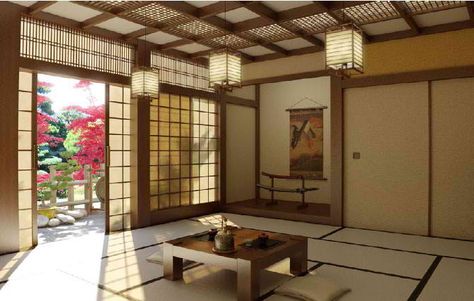 Japanese dining room - kotatsu table, tatami floor, shoji window. Traditional Japanese House Interiors, Japanese Living Room Design, Japanese House Interior, Japanese Style Interior Design, Japanese Mansion, Japanese Living Rooms, Japanese Style Living Room, Japanese Style Interior, Japanese Spa