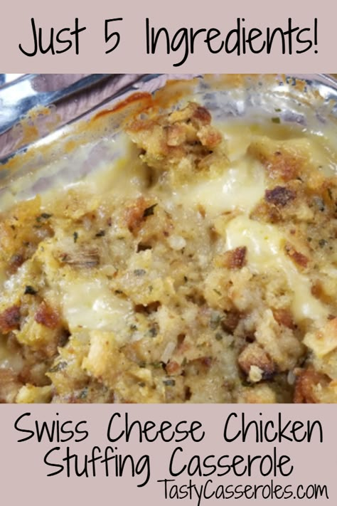 Swiss Cheese Chicken Stuffing Casserole - Tasty Casseroles Swiss Cheese Chicken, Tasty Casseroles, Stuffing Chicken, Chicken Stuffing Casserole, Chicken Cornbread, Chicken Stuffing, Chicken Casseroles, Stuffing Casserole, Chicken Ideas