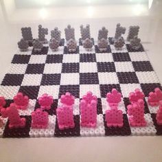 3D Chess board perler beads by goselinda 3d Chess Board, Chess Play, 3d Chess, Easy Perler Beads Ideas, 3d Perler Bead, Art Perle, 3d Figures, Fusion Beads, 8bit Art