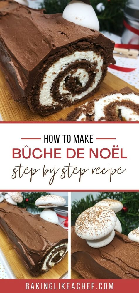 Yule Log Cake Easy, Chocolate Yule Log Recipe, Christmas Cake Roll, Christmas Log Cake, Yule Log Cake Recipe, Yule Log Recipe, Chocolate Log, Chocolate Yule Log, Yule Log Cake