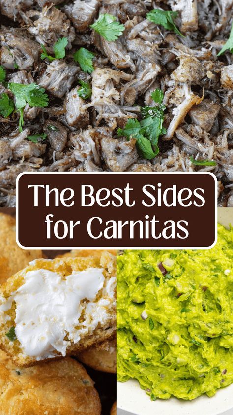 Wondering what to make with your pork carnitas? I'm giving you 13 delicious sides that will pair perfectly with your carnitas and that the whole family will love! Pork Carnitas Side Dishes, Carnitas Sides, Leftover Carnitas, Mexican Sides, Sides For Pork, Beef Carnitas, Dinner Party Entrees, Party Entrees, Refried Bean Dip