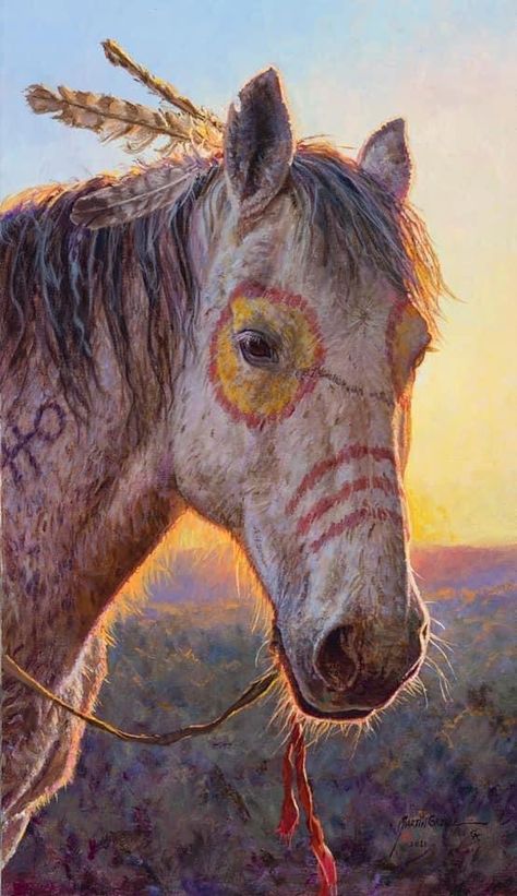 WARRIOR’S HORSE MARTIN GRELLE Horse Halloween Costumes, Native American Horses, Indian Horses, Painted Horses, Native American Paintings, Horse Costumes, Native American Artwork, Most Beautiful Horses, Painted Pony