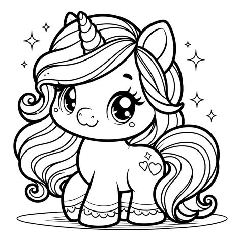 Cute pony unicorn coloring page🥰 Png Coloring Pages, Magic Coloring Pages, My Little Pony Coloring Pages, Pony Coloring Pages, Cute Animals Coloring, Cute Pony, Drawing Lessons For Kids, Unicorn Coloring, Pony Unicorn