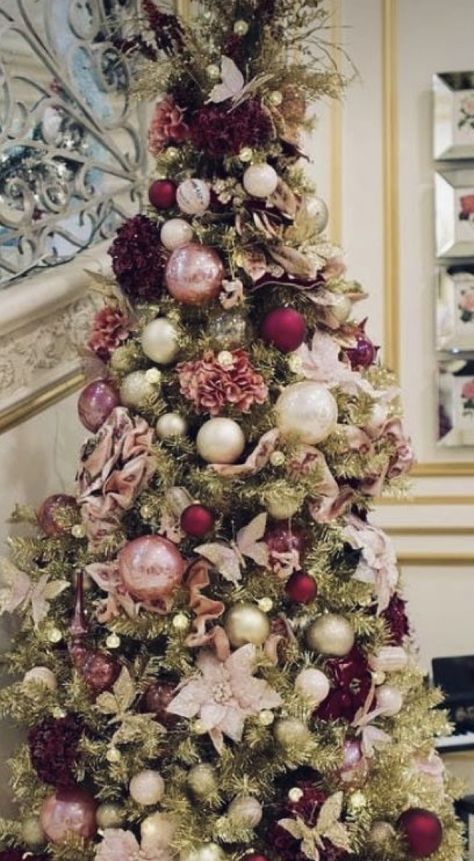 Rose Gold Maroon Christmas Tree, Rose Gold And Maroon Christmas Tree, Red Pink Purple Christmas Tree, Red Pink Gold Christmas Tree, Burgundy Pink And Gold Christmas Tree, Pink And Maroon Christmas Tree, Wine Colored Christmas Tree, Dark Pink Christmas Tree, Pink Red And Gold Christmas Tree