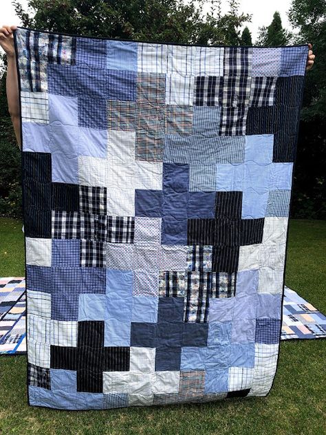 Memory Quilts From Clothes Men, Simple Notebook, Black And White Quilts, Shirt Quilts, Memory Quilts, Homemade Quilts, Crazy Mom, In Memory Of Dad, Quilt Guild