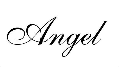 Small Tattoos Script, Tattoo Stencils Words, Angel Font Tattoo, Angel Tattoo Writing, Angel Calligraphy, Angel Word Tattoo, Gothic Font Tattoo, Angel Line Art, Angelic Tattoos