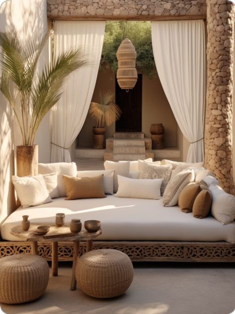 Tulum Home Decor Inspiration, Arabic Home Design, Moroccan Outdoor Decor, Moroccan Spa, Moroccan Patio, Mexican Bedroom, Moroccan Style Home, Moroccan Garden, Moroccan Houses