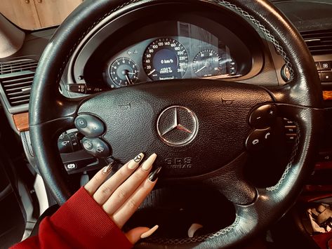 Mercedes Benz Nails Art Designs, Mercedes Nails Art Designs, Mercedes Benz Nails, Auto Nails, Nails Idea Black, Yellow Long Nails, Mercedes Nails, Car Nails, Racing Nails