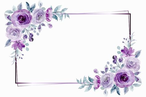 Purple rose flower frame with watercolor... | Premium Vector #Freepik #vector #birthday-flowers #flower-backdrop #watercolor-vintage #spring-card Rose Flower Frame, Purple Rose Flower, Blue Flower Wreath, Spring Flowers Background, Wedding Card Frames, Floral Cards Design, Flower Graphic Design, Rose Violette, Cool Paper Crafts