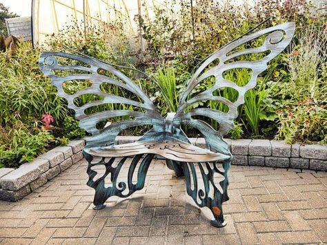 Butterfly chair Cnc Furniture Plans, Butterfly Pavilion, Outdoor Lounge Chair Cushions, Custom Metal Art, Rocking Chair Nursery, Small Accent Chairs, Custom Benches, Metal Furniture Design, Backyard Porch