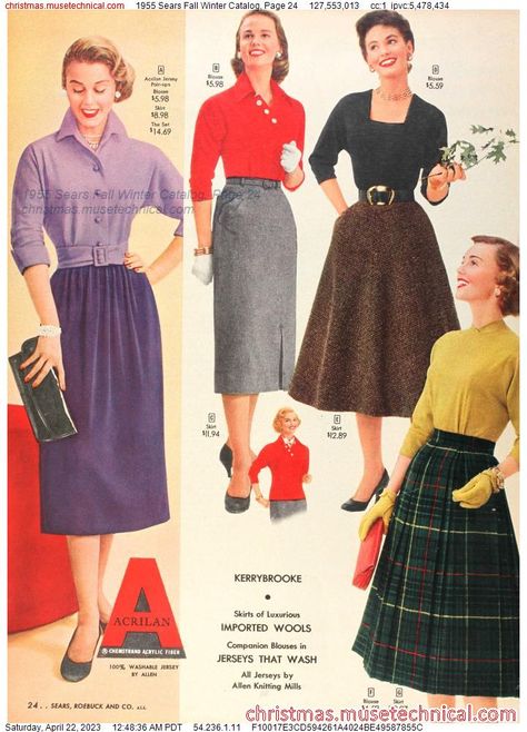 1955 Sears Fall Winter Catalog, Page 24 - Catalogs & Wishbooks 1950s Winter Fashion, 1960s Fashion Women, 60s Vintage Fashion, Vintage Girls Clothes, Fashion 50s, Old School Fashion, 1950 Fashion, 1950s Outfits, Carole King