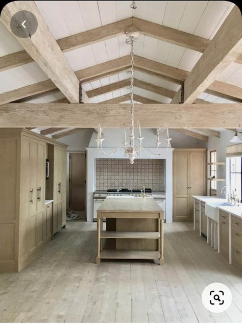 French Interior Design, Farmhouse Renovation, Wood Beam Ceiling, Kitchen Ceiling, Wood Kitchen Cabinets, French Interior, Wooden Beams, Modern Farmhouse Kitchens, Wood Beams