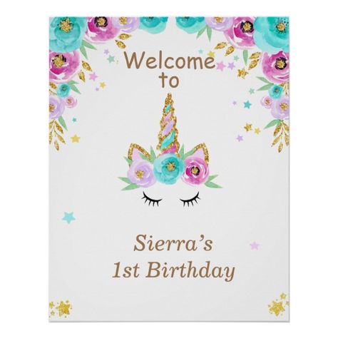 Unicorn party welcome sign | Zazzle.com Birthday Welcome Sign, Party Welcome Sign, Half Birthday, Unicorn Party, Unicorn Birthday, Board Ideas, Welcome Sign, 1st Birthday, Create Your