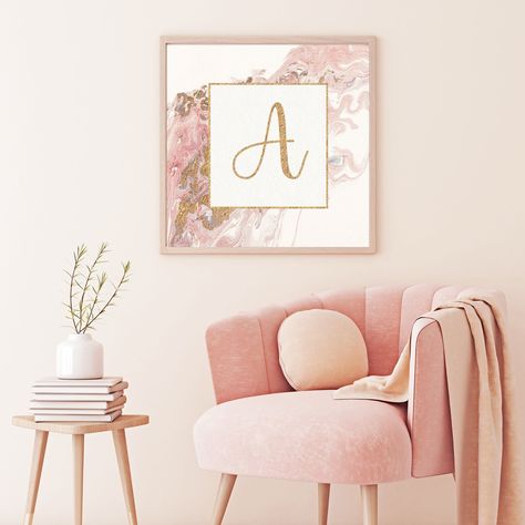 Excited to share the latest addition to my #etsy shop: Acrylic Pour Painting Monogram, Letter A, Print for DIGITAL DOWNLOAD, Pink Gold Abstract Painting Personalized Office Decor https://etsy.me/36UMjP5 #pink #gold #printable #workfromhome #homeoffice Blush Pink Home Decor, Blush Pink Office Ideas, Pink Gold And White Bedroom, Glam Girls Bedroom, Pink And Gold Office, Pink Gold Office, White Girls Bedroom, Pink Bedroom Accessories, Blush Pink Bedroom Decor