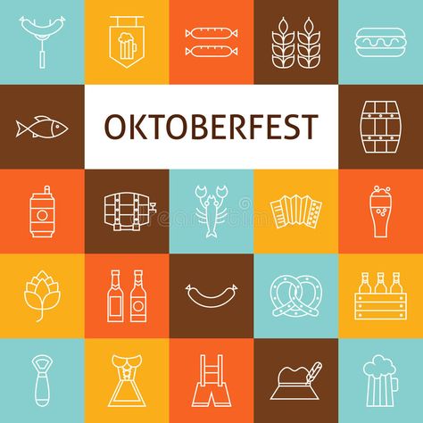 Vector Line Art Modern Oktoberfest Beer Holiday Icons Set vector illustration Germany Octoberfest, Holiday Icons, Background Autumn, Vector Line Art, Oktoberfest Beer, Vector Line, Holiday Icon, Colourful Tile, Icon Set Vector