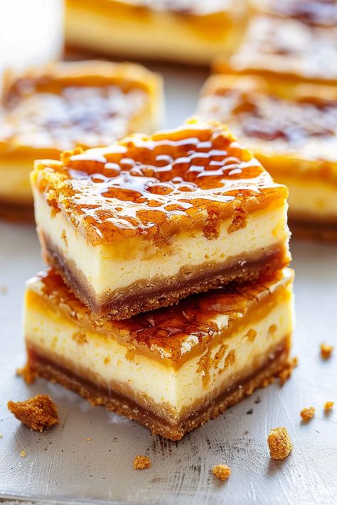 Creme Brulee Cheesecake Bars, Creme Brulee Cheesecake, Dessert Squares, Viral Recipes, Brulee Recipe, Delish Desserts, Sugar Cookie Mix, Cake Bars, Dairy Free Dessert