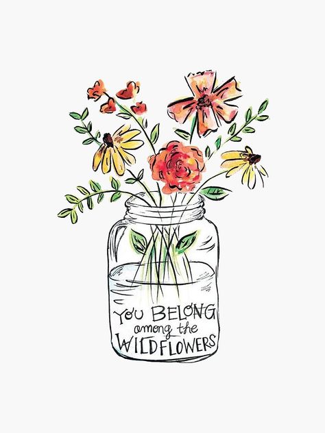 "Flower Quote" Sticker by CollectionsbyH | Redbubble Drawing Quotes, 수채화 그림, Flower Quotes, Quote Stickers, Flowers Photography, Cute Quotes, 그림 그리기, Watercolor Print, The Words