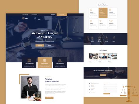 Lawyer & Attorney Landing page by Asib uz zaman Nahid Lawyer Website Design, Law Firm Website Design, Gold Website, Lawyer Website, Corporate Website Design, Website Design Inspiration Layout, News Web Design, Mobile Web Design, Web Ui Design