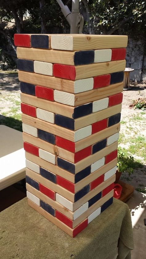 GIant Jenga set made from 2x4's. Giant Jenga, Red White Blue, Birthday Ideas, Red And White, Toys, Birthday, Red, Blue, White