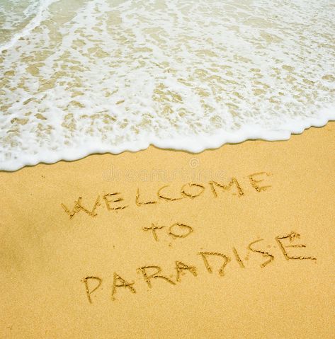 Welcome to paradise. Written in the sandy beach , #ad, #Written, #paradise, #beach, #sandy #ad Welcome To Paradise, Paradise Beach, June 16, Flyer Design, Beach Mat, Photo Image, Paradise, Outdoor Blanket, Stock Images