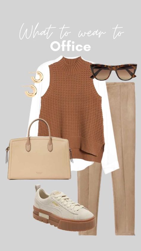 Casual Vest Outfits, Sweater Vest Outfit Women, Vest Outfit Women, Mode Ab 50, Vest Outfits For Women, Sweater Vest Outfit, Vest Outfit, Tan Pants, Effortlessly Chic Outfits