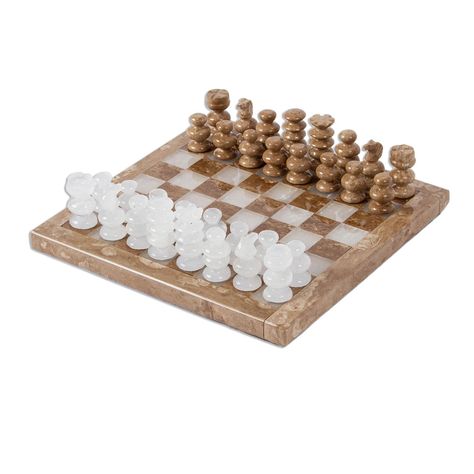 UNICEF Market | Onyx and Marble Chess Set in Brown and White (7.5 in.) - Brown and White Challenge Game Room Tables, Browns Game, Marble Chess Set, Kids Bean Bags, Bean Bag Chair Kids, Playroom Furniture, Outdoor Wall Decor, Chess Pieces, Chess Set