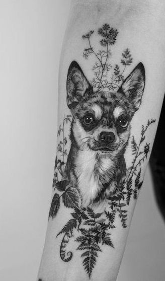 Dog Tattoo Ideas Memorial, Tattoo Ideas Memorial, Rockstar Tattoo, Tatoo Dog, Cat Portrait Tattoos, Chihuahua Tattoo, Pet Memorial Tattoo, Dog Portrait Tattoo, Puppy Tattoo