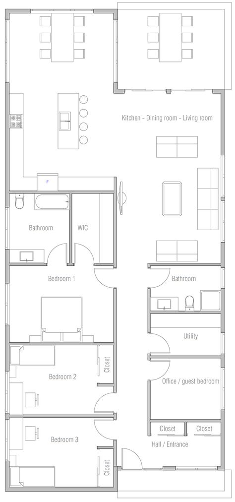 Rectangular House Plans, Rectangle House Plans, 2020 House Plans, Stilt House Plans, Rectangle House, Stilt House, 3 Bedroom Floor Plan, Bungalow Floor Plans, Affordable House Plans