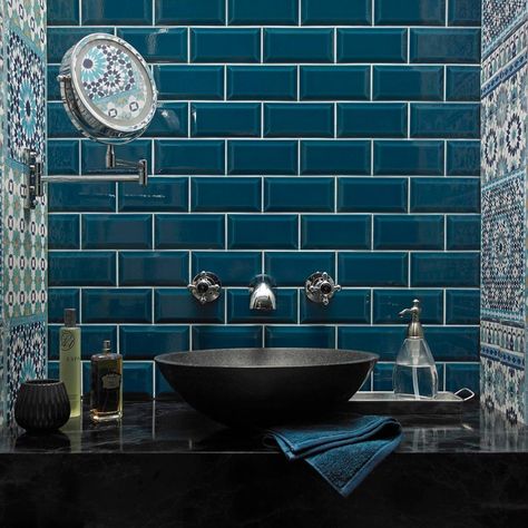 NEW! Tile Giant Range Inspired By Victoria Baths | Tile Giant Launch Peacock Blue Bathroom, Shower Tiling, Tiling Ideas, Bathroom Splashback, Shower Rooms, Loft Bathroom, Gorgeous Tile, Downstairs Toilet, Teal Walls