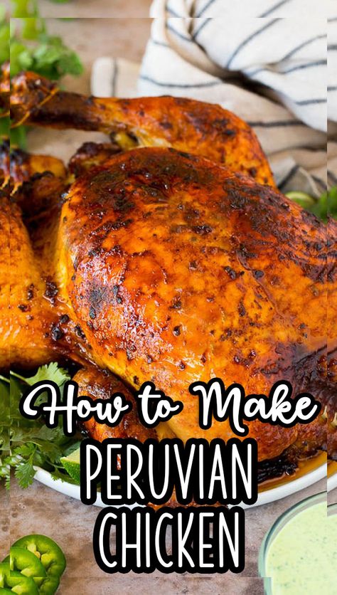 Peruvian Chicken Recipe, Whole Baked Chicken, Chicken Delight, Meat Board, Peruvian Chicken, Peruvian Dishes, Dinner Favorites, Oven Chicken Recipes, Whole Chicken Recipes