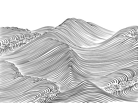 Ocean Line Art, Smooth Curly Hair, Bw Wallpaper, Waves Sketch, Sticker Overlay, Stylo Art, Background Sketch, Ocean Drawing, Wave Drawing