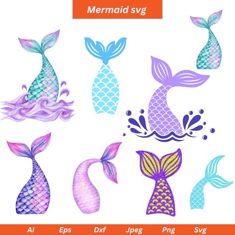 Mermaid Tail Svgs #etsy #etsyshop Mermaid Tail Clipart, Mermaid Tail Drawing, Starfish Svg, Graduation Silhouette, Mermaid Tail Svg, Fairytale Characters, Mermaid Fin, Mermaid Clipart, Mermaid Svg