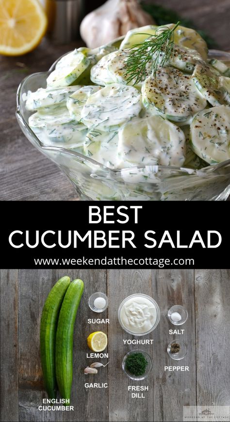 Best Cucumber Salad, Makanan Rendah Kalori, Creamy Cucumber Salad, Resep Diet, Cucumber Recipes, Makanan Diet, God Mat, Easy Salad Recipes, Egg Salad