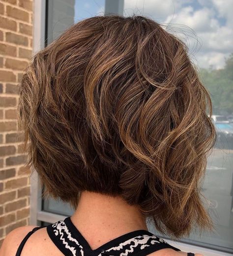 Stacked Wavy Bob for Thick Hair Short Angled Hair, Stacked Haircut, Short Stacked Bob, Angled Hair, Short Hair Back, Stacked Haircuts, Inverted Bob Hairstyles, Stacked Bob Hairstyles, Wavy Bob Haircuts