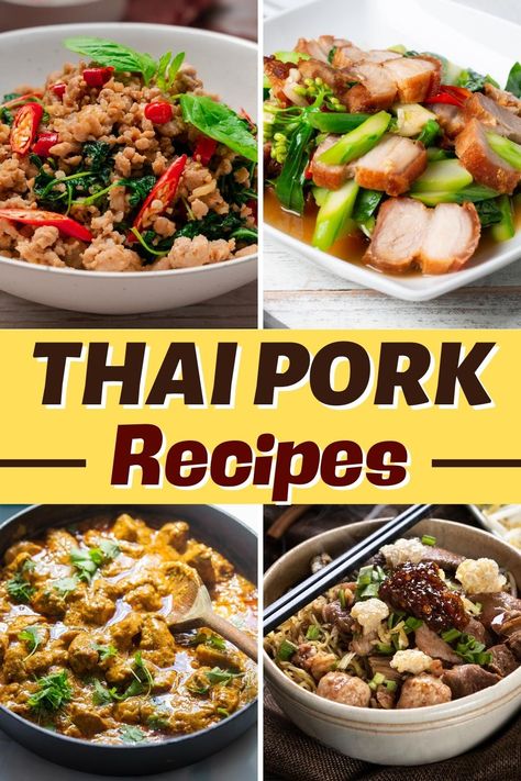 Thai Meat Recipes, Pork Spinach Recipes, Easy Pork Dishes, Thai Beef Curry Recipe, Thai Pork Chop Recipes, Thai Pork Stir Fry Recipes, Thai Pork Curry Recipes, Unique Pork Recipes, Thai Ground Pork Recipes