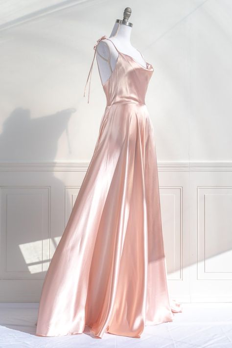 Aphrodite Dress - Pink - XL -  #Aphrodite #Dress #pink Pink Satin Dress Formal, Romantic Dresses Formal, Romantic Satin Dress, Blush Pink Dress Aesthetic, Simple Pink Dress Classy, Pink Dress Royal, Pastel Pink Satin Dress, Hollywood Glamour Prom Dress, Pink Silk Prom Dress