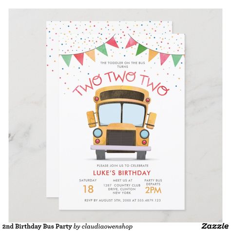 School Bus Birthday Party, School Bus Birthday, Bus Birthday Party, Birthday Party For Boys, School Bus Party, Bus Party, Yellow School Bus, Colorful Birthday Party, Colorful Invitations