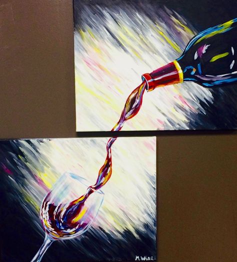 Wine Pouring Painting, Dual Painting Ideas, Two Piece Painting Canvases, Two Person Painting Ideas, 2 Person Painting Ideas, Matching Canvas Painting Ideas, Double Canvas Painting, Double Canvas Painting Ideas, Multi Canvas Painting Ideas