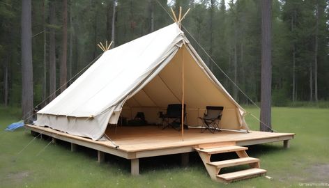 Wall Tent Platform: 7 Steps for Building a Beautiful Wall Tent Deck Wall Tent Interior, Diy Tent Platform, Tent Deck, Tent Platform, Diy Tent, Wall Tent, Framing Construction, Joist Hangers, Deck Boards