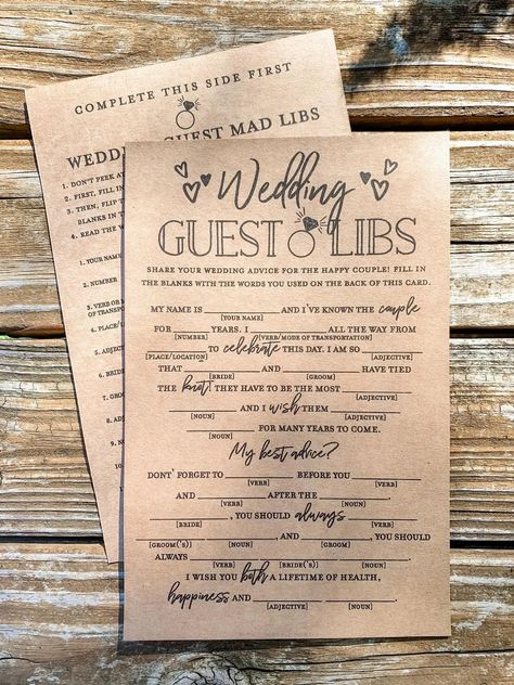 18 Wedding Reception Games (Besides Cornhole) That You Can Buy Online Reception Order Of Events, Funny Wedding Advice, Rustic Wedding Games, Fun Wedding Games, Reception Games, Wedding Reception Games, Nouns And Adjectives, Mad Libs, Funny Wedding