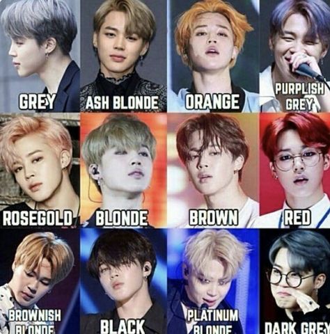 which one is your favorite??? i really like him with gray and blonde but let’s be honest jimin looks good with any color Men Singers, Jimin Hair, Hyun A, Bts Namjoon, Drama Memes, Pop Memes, Memes Bts, Memes Kpop, About Bts