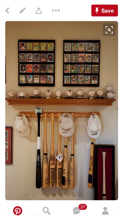 Baseball Memorabilia Display, Baseball Card Display, Baseball Card Displays, Sports Memorabilia Display, Sports Display, Bat Display, Baseball Bedroom, Memorabilia Display, Baseball Display